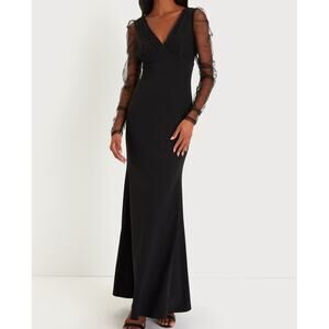 NEW Lulus Red Carpet Energy Black Tulle Long Sleeve Mermaid Maxi Dress Small